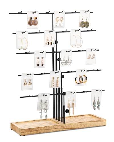 HULISEN Earring Display for Vendors, Adjustable Height Earring Display Stands for Selling, Jewelry Display for Earring Card, Earring Rack Display Holder with Tray, 30 Hooks, Carbonized Brown - Image 1