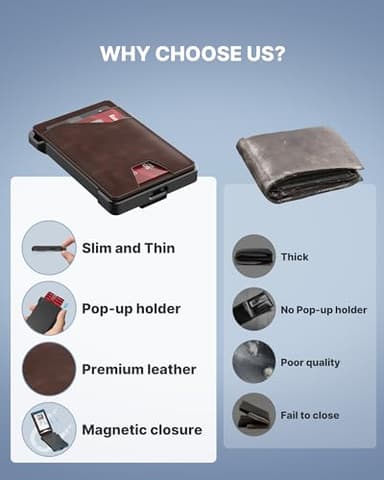 typecase Tactical Wallet for Men Card Holder: Pop Up Card Case, Genuine Leather, Smart, RFID Blocking, Slim, Minimalist, Thin, Front Pocket - 9-13 Card Capacitiy, ID Window, Money Clip (Brown) - Image 9