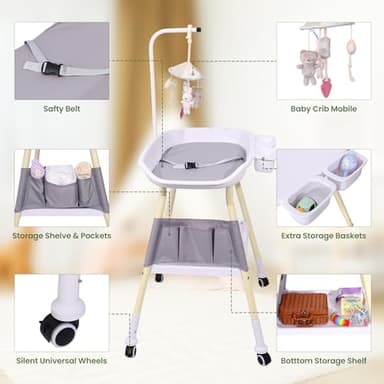 Sierjian Baby Changing Table, Adjustable Height Diaper Changing Station with Baby Crib Mobile, Changing Pad, Nursery Organizer and Large Storage Rack for Infant and Newborn - Image 3