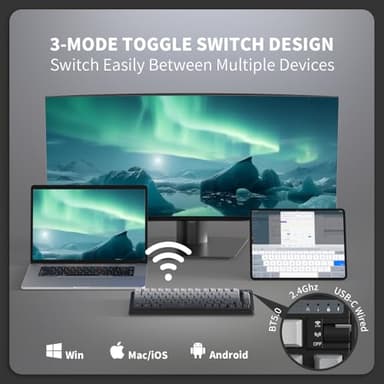 KZZI K75 Lite Wireless Mechanical Keyboard, 75% Gasket Mount RGB Gaming Keyboard w/ 3-Mode Knob BT 5.0/2.4G/USB-C Wired, Hot Swappable, 5-Layer Padding & Creamy Linear Switches, Compact 82 Keys - Image 3