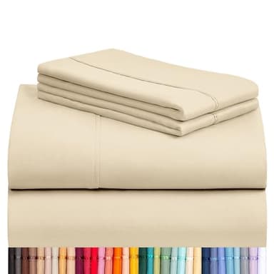 LuxClub 4 PC Queen Sheet Set, Queen Size, Deep Pockets Wrinkle Free Cooling Bed Sheets Machine Washable Hotel Bedding Silky Soft - Cream Queen - Image 1