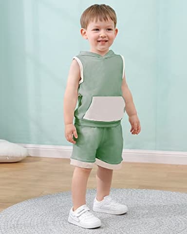SANMIO 4-5T Toddler Boy Clothes Little Kids Summer Clothing Baby Boy's Hooded Tank Top and Shorts Outfit Set - Image 2