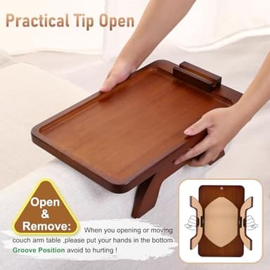 SINWANT Couch Arm Tray, Bamboo Couch Arm Table with 360° Rotating Phone Holder,Sofa Armrest Tray for Eating,Drinks,Snacks, Remote Control - Image 7