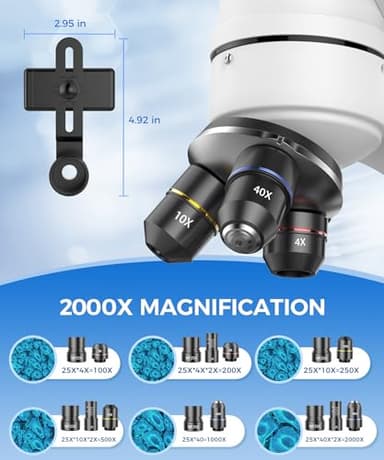 Compound Binocular Microscope for Adults, Professionals & Kids, 40X-2000X Magnification with LED Illumination, Mechanical Stage, WF10x & WF25x Eyepieces，Compatible for Lab, School, Home Education - Image 6