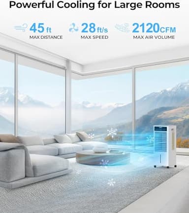 Abolee Evaporative Air Cooler, Portable Evaporative Air Cooler for Bedroom, 2.4Gal Tank with Fan & Humidifier, Remote, 4 Ice Packs, 3 Speeds, 4 modes, 12H Timer, for Room Indoors - Image 2