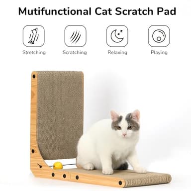 FUKUMARU Cat Scratcher, 18.9 Inch L Shape Cat Scratch Pad, Vertical Cat Scratcher Wall Mounted, Cat Scratching Cardboard with Ball Toy for Indoor Cats - Image 2
