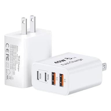 TT&C USB C Block 40W, 4 Ports Wall Plug Fast Charging Block, PD+QC Multiport Power Adapter USB C Charger Type C for iPhone 17, 17 Air, 17 Pro, 17 Pro Max, 16,15,14,13,12, Galaxy Phones (White 2Pack) - Image 1