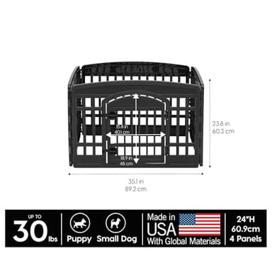 IRIS USA 24" 4-Panel Dog Playpen with Door, 35 x 35 x 24, Puppy Playpen, Dog Play Pen Indoors, Pet Fence, Puppies/Small Dogs, Black - Image 3