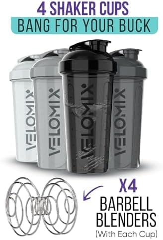 VELOMIX -4 Pack- 28 oz Protein Shaker Bottles for Protein Mixes - 4x Wire Whisk | Leak Proof Shaker Cups for Protein Shakes | Protein Shaker Bottle Pack (Silver Mix - Image 4