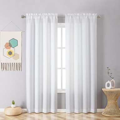Chyhomenyc White Curtains 84 Inch Length 2 Panels Set, Faux Linen Textured Semi Light Filtering Soft Airy Farmhouse Curtain Drapes for Living Room Bedroom, Cortinas para Sala, 40Wx84L - Image 2