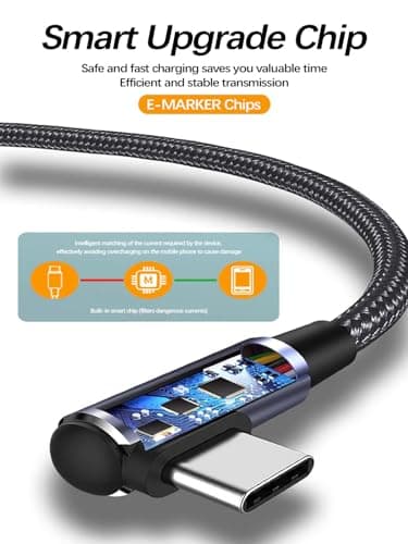 10FT 60W USB C to USB C Right Angle Fast Charging Cable,Long Cord Nylon Braided, Type C Charger Cord for,Apple-iphone 15,Sam-sung GalaxyS24 S23 S22 A15,iPad Pro/Air,Pixel 5/4 XL,One-Plus 8T,PS5 (Grey) - Image 3