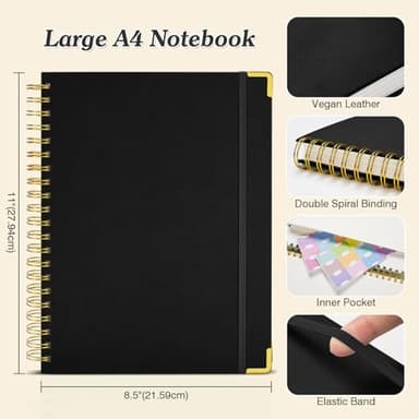 Spiral Notebook 8.5" x 11", 300 Numbered Pages Notebooks College Ruled with Contens, 100GSM Thick Journal for Women Men, Hardcover Leather Lined Journal for Writing, Large A4 Notebooks for Work School - Image 2