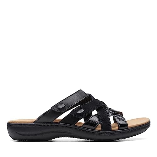 Clarks Women's Laurieann Bali Slide Sandal, Black Leather, 7.5