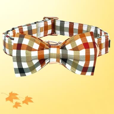 Bobo Rainbow Dog Collar Autumn Pet Collar Plaid Print Fall Soft Cute Pet Collar with Bow Tie Adjustable Metal Buckle Collar Gift Collar for Medium Dogs - Image 3