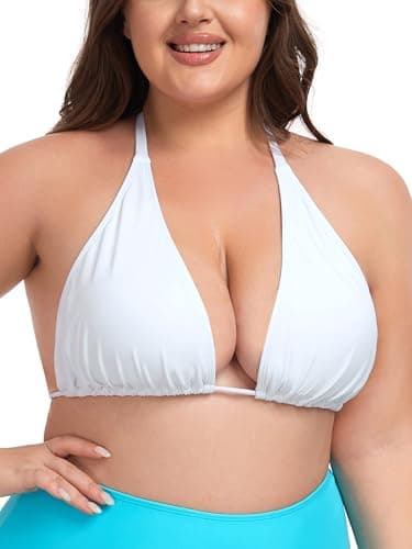 Ocean Blues Women's White Plus Size Triangle Bikini Top Halter Bathing Suit Top Tie Swim Top Size Medium - Image 1