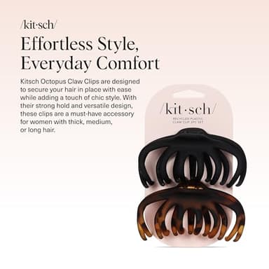 Kitsch Octopus Claw Clips for Women - Cute & Stylish Hair Clips for Everyday Use, Octopus Claw Clip for Thick Hair - Black & Tortoise, 2pcs - Image 2