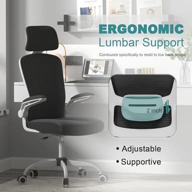 Mimoglad Office Chair, Comfy Desk Chair - High Back Ergonomic Computer Chair with Adjustable Lumbar Support & Headrest, Flip-up Armrests for Guitar Playing, Swivel Task Chair for Home Office - Image 3