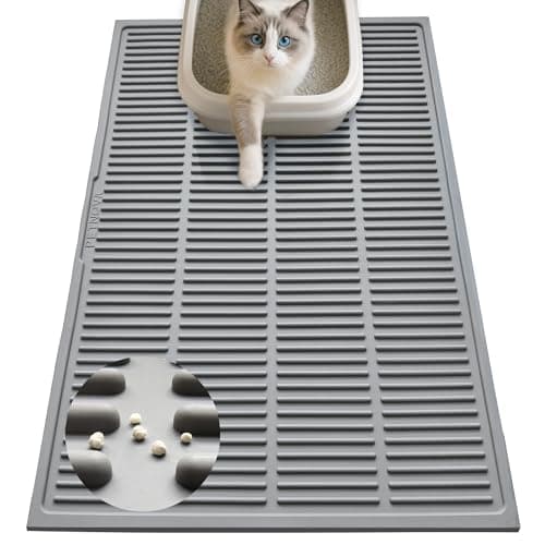 PetNova Large Cat Litter Mat: Smooth Silicone Raised Grooves Reduce Tracking - Pee Vomit Soft Stool 30s Rinse-Clean No-Scrub - Soft on Paws for Senior & Multi-Cat Homes - Image 1