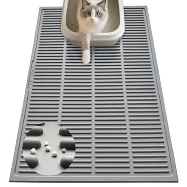 PetNova Large Cat Litter Mat: Smooth Silicone Raised Grooves Reduce Tracking - Pee Vomit Soft Stool 30s Rinse-Clean No-Scrub - Soft on Paws for Senior & Multi-Cat Homes - Image 1