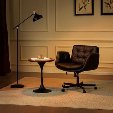 amseatec Criss Cross Chair with Armrests & Wheels, PU Leather Vanity Chair, Comfortable Adjustable Swivel Computer Office Desk Chairs for Home, Make Up, Bed Room (Black) - Image 8