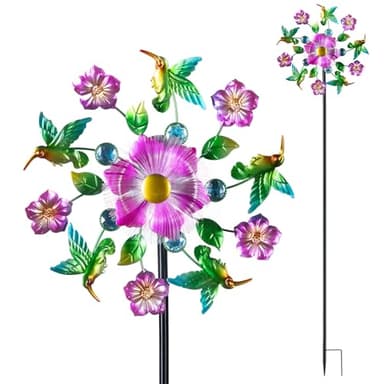 Hummingbird Solar Wind Spinners for Yard - 51" Metal Wind Sculptures Garden Stake with Color Changing LED Lights 360° Windmill Kinetic Spinner for Garden Lawn Patio Yard Decor - Image 8