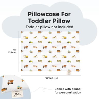 KeaBabies Toddler Pillowcase 13"x18" - Organic Cotton Toddler Pillowcase for Kids, Boys, Girls,Soft & Durable Cotton Cover for Miniature Sleepy Pillows,Cute Colors,Pillow Sold Separately(Construction) - Image 2