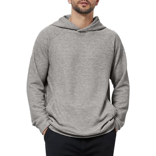 3rd hill Mens Textured Hooded Sweatshirt Long Sleeve Knit Pullover Hoodie Soft Classic Solid Jumper Sweater With Pockets Dark Grey - Image 1