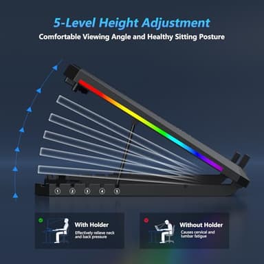 Trullypine Laptop Cooling Pad with 12 Quiet Fans, Slim Portable for 12-17.3 Inch Laptop Cooler Stand with 5 Height Adjustable, Ergonomic Gaming Cooling Fan Pad with Two USB Ports & Phone Holder (Gear) - Image 5