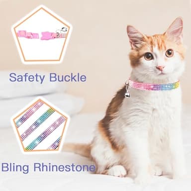 Cat Collar with Bell, MUZIEBA Breakaway Safe Pet Collar Kitty Necklace for Small Dogs Cat Kitten Bling Rhinestone Girl Boy Adjustable Length(1pcs), Black, 25cm-32cm (8in - 13 in) - Image 2