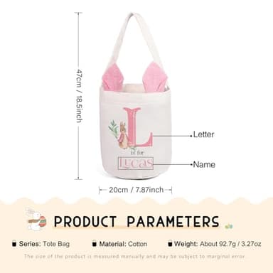 Personalized Easter Baskets for Kids Girls Boys with Customized Name, Cute Easter Bunny Egg Buckets Gifts Tote Bags Hunt Basket for Newborns to 14 Year Old, Pink - Image 4