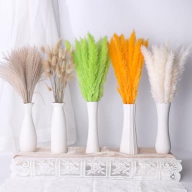 Colorful Pampas Grass Decor – White, Orange, and Light Green Dried Arrangements for Weddings, Baby Showers, and Home Decor. 17” Centerpiece (No Vase). - Image 1
