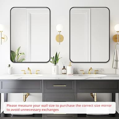 Fabuday Black Bathroom Mirror for Over Sink - 20x28 Rounded Rectangular Wall Mirror, Matte Metal Framed Vanity Mirrors for Bedroom, Living Room, Entryway Decor, Horizontally/Vertically - Image 2