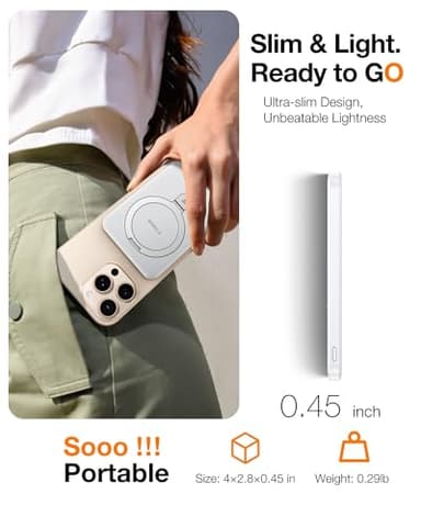 TORRAS EasyGo 0.45" Slim Magnetic Portable Charger Power Bank for iPhone, 5000mAh 22.5W PD Fast Charging Wireless Battery Pack Compatible with Magsafe, iPhone Air,Pro,Pro Max,17,16,15,14,13,12, White - Image 4