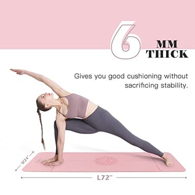 Non Slip, Pilates Fitness Mats, Eco Friendly, Anti-Tear 1/4" Thick Yoga Mats for Women, Exercise Mats for Home Workout with Carrying Sling (72"x24", Parfait Pink & Gray) - Image 5