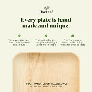 Chic Leaf Compostable & Biodegradable Palm Leaf Disposable Bamboo Plates - Disposable Party Plates for Appetizers - Camping Essentials - Reusable Party Supplies (10 & 7 Inch Square) - Image 9