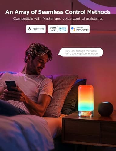 Govee RGBIC Smart Table Lamp 2, Touch Bedside Small Table Lamp Work with Matter, Alexa, LED Desk Lamp with 64 Scene Modes, Color Changing Lamp for Bedroom Living Room Dimmable Night Light(Corded) - Image 4