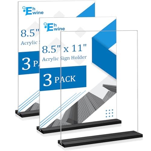 EHWINE 3 Pack Acrylic Sign Holder 8.5 x 11, Double-Sided Stand up Table Top Sign Holders, Clear Acrylic Picture Frame Menu Flyer Paper Holder Display Stand for Office Business Store Wedding Party(Black Base) - Image 1