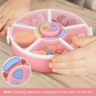 Aimsnk Kids Original Snack Spinner Bundle - Reusable Snack Container with 5 Compartment Dispenser and Lid | BPA and PVC Free | Dishwasher Safe | No Spill, Leakproof,for Toddlers (Pink) - Image 8