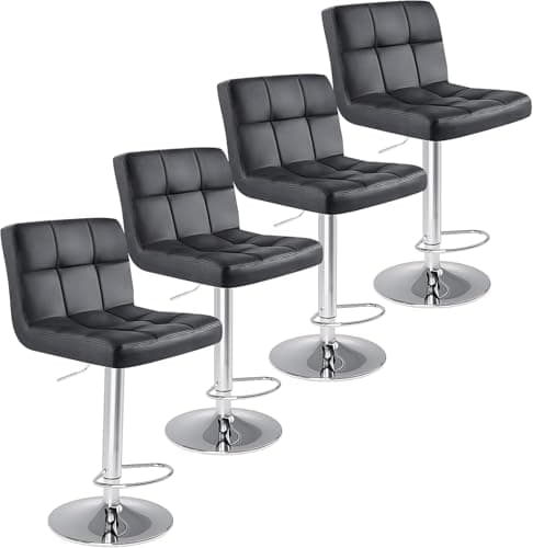 Sweetcrispy Bar Stools Set of 4, Armless PU Leather Adjustable Swivel Barstools, Hydraulic Kitchen Counter Height Thickened Seat Cushion Square Island Countertop Chairs with Back - Modern Black - Image 1