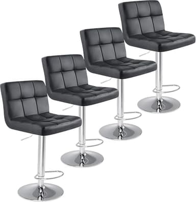 Sweetcrispy Bar Stools Set of 4, Armless PU Leather Adjustable Swivel Barstools, Hydraulic Kitchen Counter Height Thickened Seat Cushion Square Island Countertop Chairs with Back - Modern Black - Image 1