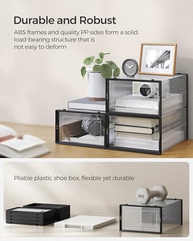 SONGMICS Shoe Boxes, Pack of 12 Shoe Storage Organizers, Stackable Clear Plastic Boxes for Closet, Sneakers, 13.1 x 9.1 x 5.6 Inches, Transparent and Black ULSP006B12 - Image 6