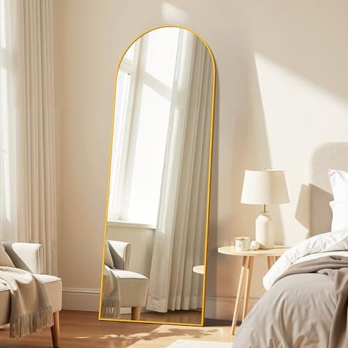 Simple Deluxe Arched Mirror Full Length, 59"x16", Body Wall Mirror with Shatter-Proof Glass, Gold Aluminum Frame, Floor-Standing, Wall-Mounted, Leaning - Image 1