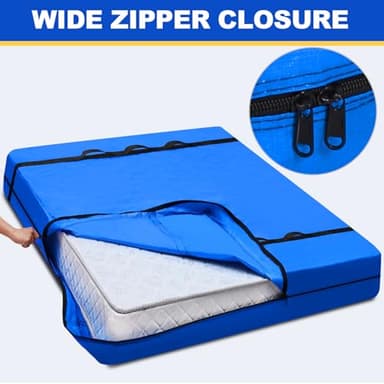 TICONN Mattress Bags for Moving, Heavy Duty Queen Mattress Cover Storage Bag with Full-Around Handle and Adjustable Buckles (Blue, Queen) - Image 3