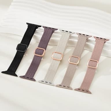 5 Pack Slim Braided Stretchy Bands Compatible with Apple Watch Band 40mm 41mm 42mm 38mm 44mm 45mm 46mm 49mm Women Men, Thin Elastic Nylon Solo Loop Straps for iWatch Series 10 9 8 7 6 5 4 3 11 SE 2/1 - Image 7