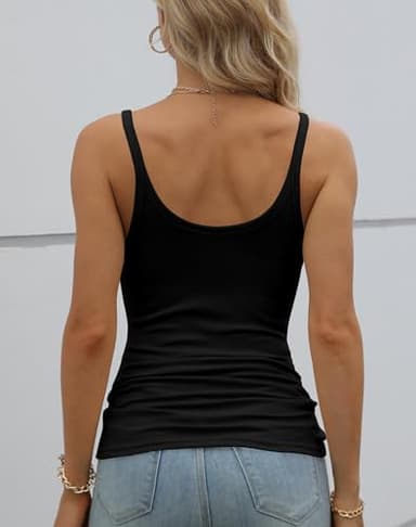 GEMBERA Women Spaghetti Strap Scoop Neck Ribbed Tank Tops Slim Fitted Cotton Camisole Basic Sleeveless Layering Shirts(3227 Black M) - Image 3