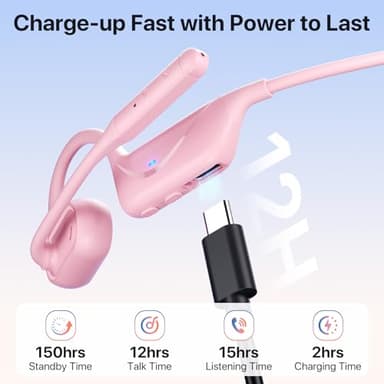 Open Ear Headphones with Mic, Bluetooth 5.4 Headset, Dual Connect Headphones with Noise Cancelling & Mute, Wireless Headset with Mic for Work, Mobile, Tablets, Laptops, Pink - Image 7