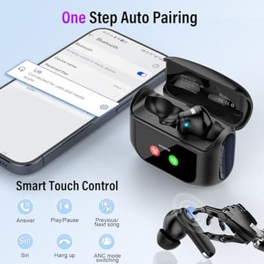 Wireless Earbuds, Bluetooth 5.4 Headphones with Multifunctional Touch Screen, 48H Bass Stereo Ear Buds with ANC/ENC Noise Cancelling/Transparency Mode, IPX7 Earphones with 5 EQ Modes for iOS Android - Image 8