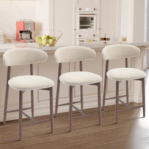 COLAMY Counter Height Bar Stools Set of 3, Kitchen Bar Stools with Back, Mid Century Modern Upholstered, with Wood Legs for Kitchen Island Dining Room Bar, Beige - Image 1