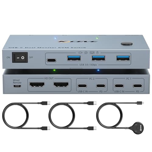 USB C KVM Switch 2 Monitors 2 Laptops, 4K@60Hz USB C Dual Monitor KVM Switch for 2 laptops to Share 2 Monitor and 4 USB3.0 Devices, 80W PD Charging, Wired Remote and Cables Included - Image 1