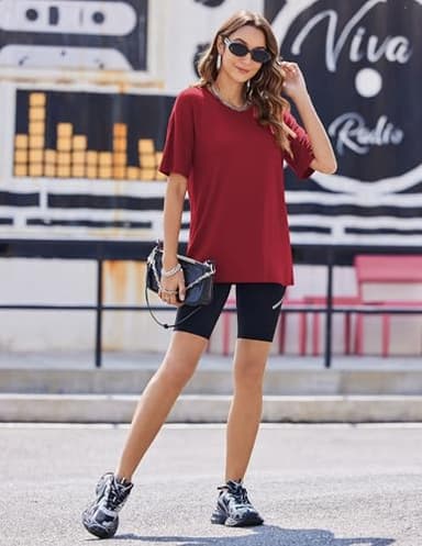 Ekouaer 2 Pack Womens Pajama Tops Short Sleeve Oversized T Shirts Summer Spring Tops 2025 Basic Casual Tee Top Navy/Wine XXL - Image 3